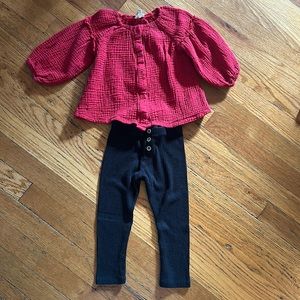 2T Girls Red shirt/black dot w/pants